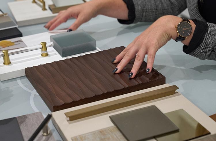 Showroom visit to view finishes and materials for California Closets products