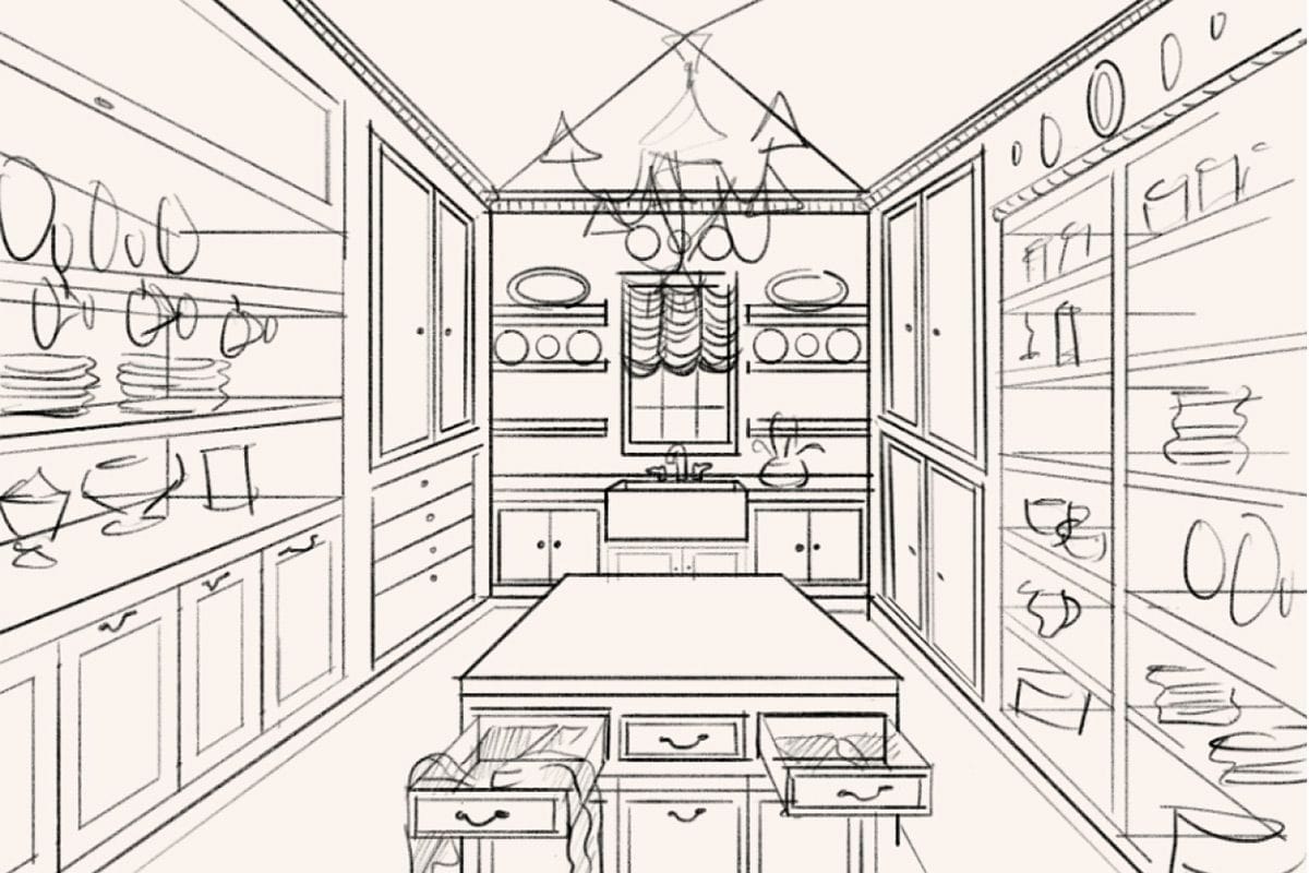 Sasha Bikoff's walk in closet layout in professional sketch by California Closets