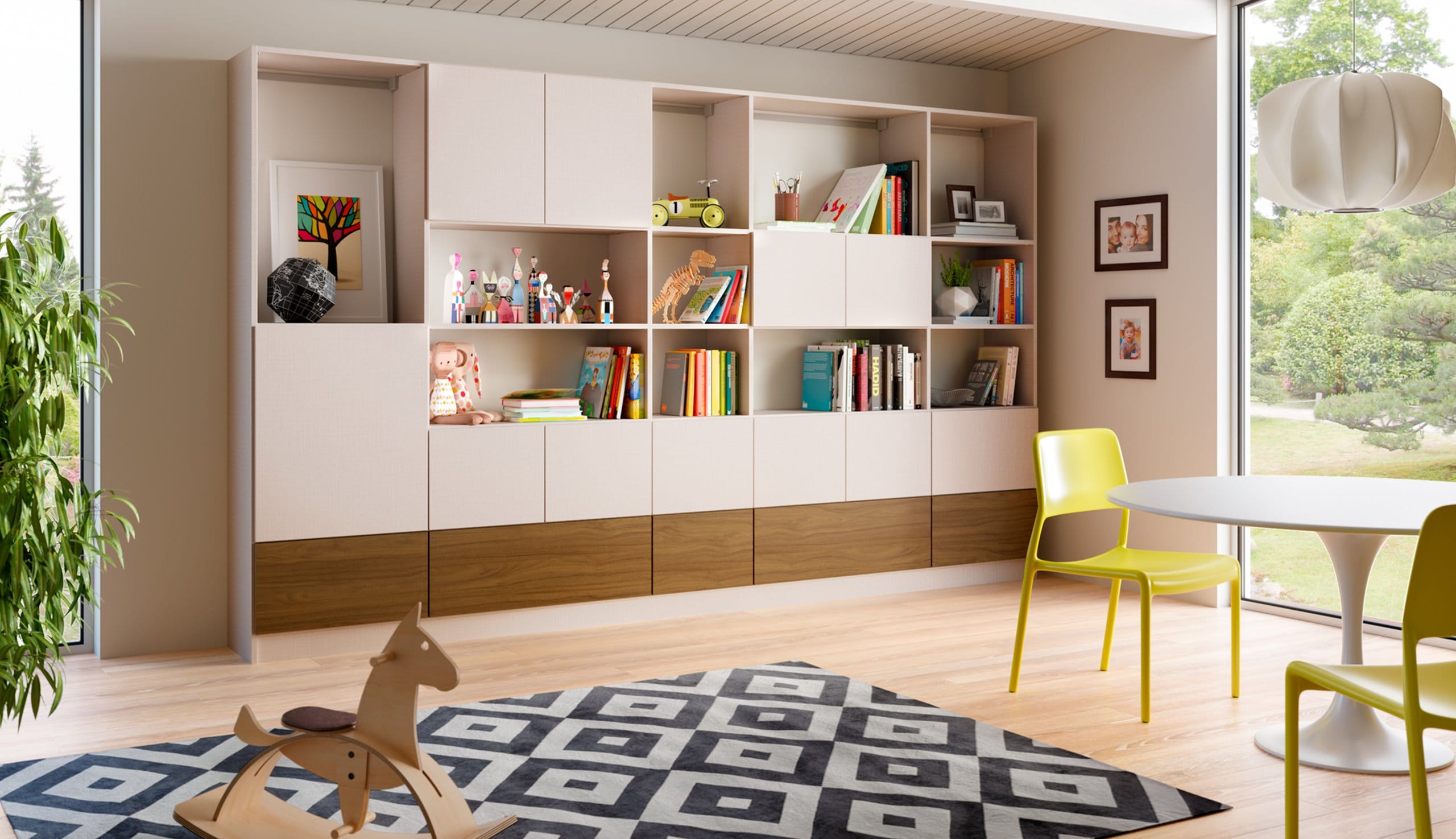 Playroom storage design built in custom toy storage cabinets and shelves by California Closets